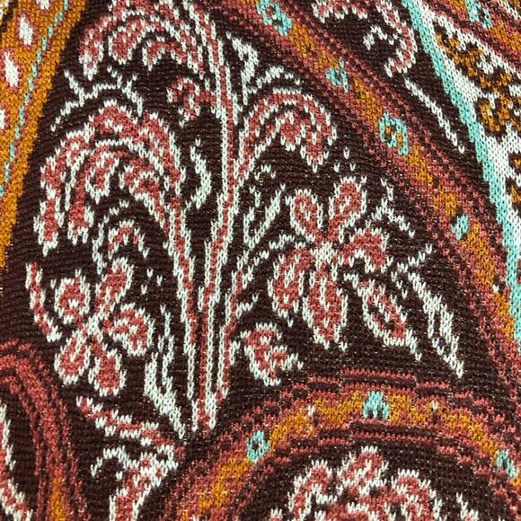 Peruvian Connection full zip turquoise rust print pima cotton cardigan womens L - Picture 9 of 11